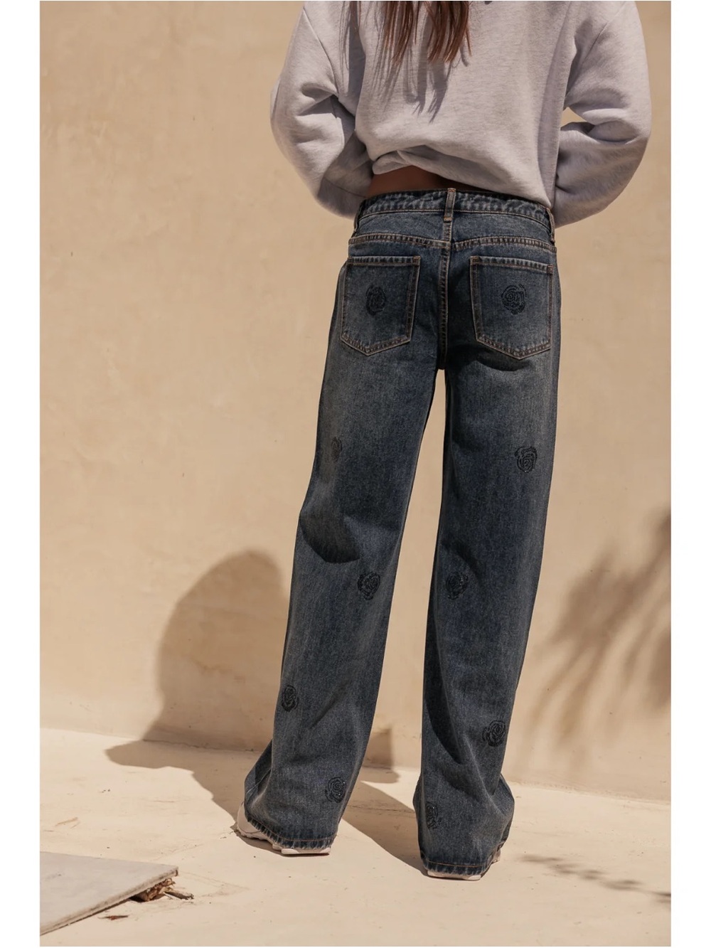 Rose Rhinestone Low Rise Slouchy Jean - Picture 4 of 13